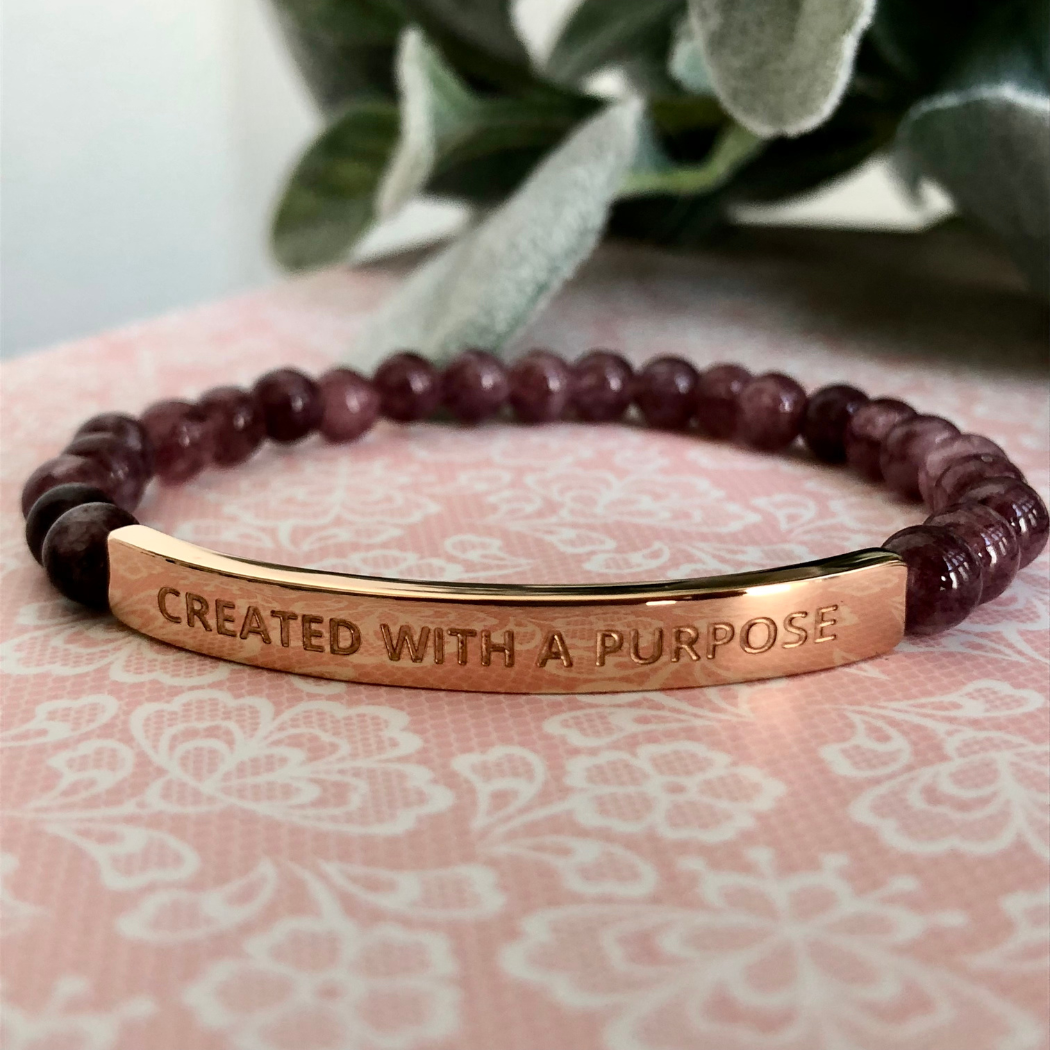 Gemstone bead bracelet carrying a purposeful message