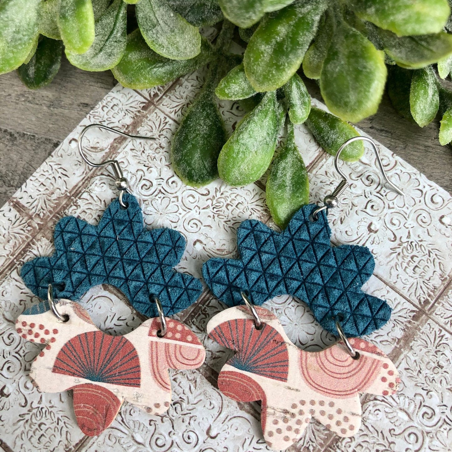 Teal Triangles & Boho Flair Blossoms Earrings